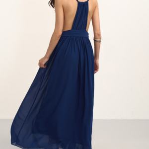 Vestido Maxi largo de gasa naranja con escote en V profundo personalizado para mujer - Product Image 6