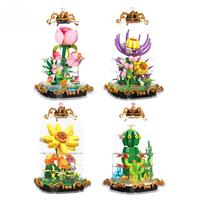 Set Mainan Bongkar Pasang Bunga Abadi 3D Custom Ideas Eternal Flower World, Kaktus, Mawar, Bunga Matahari, Anggrek, Dilengkapi Lampu