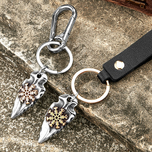 Porte-clés de style viking nordique en acier inoxydable avec pendentif flocon de neige, accessoire en cuir pour homme, cadeau, breloque - Product Image 1