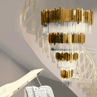 Duplex Villa Lustre De Luxe Jump Lampadaire Hôtel De Luxe Escalier En Spirale Or Lustre Postmoderne Cristal LED Métal 20 80