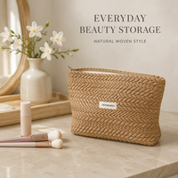 Tas Organizer Kosmetik INS untuk Wanita, Tas Makeup Fashion Poliester Kapasitas Besar, Tas Tangan Anyaman Berkelas Tinggi