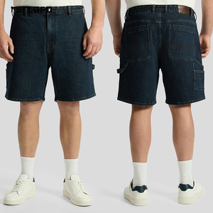 Pantalones Cortos de Mezclilla para Hombre, Talla Grande, Lavado Oscuro, Corte Holgado, Estilo Carpintero, Casuales, para Trabajo - Product Image 2
