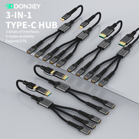 Adaptateur répartiteur de câble USB-C triple port femelle 3.0 avec gaine tressée en PVC pour clés USB, disques durs et convertisseur d'ordinateur portable