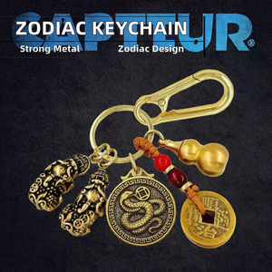 Caliente estilo chino animales del zodiaco llavero tropas valientes calabaza de cobre con cinabrio Metal coche llavero colgante llaveros de la suerte - Product Image 2