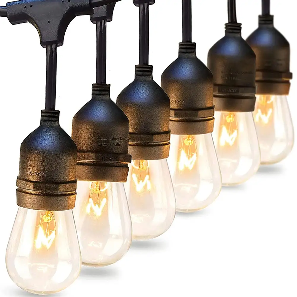 S14 LED Outdoor String Lights with Edison Vintage Shatterproof Bulbs and Commercial Grade Weatherproof Strand