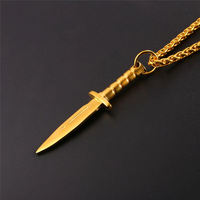 Dague en acier inoxydable plaqué or à la mode Stiletto couteau pendentif collier chaîne à maillons pour cadeau