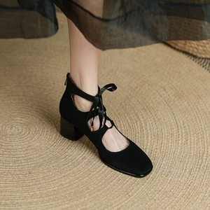Lady Fashion <strong>Heel</strong> Shoe Women Sandal Dress Party Single <strong>Strap</strong> <strong>with</strong> Lace-Up Closure Thick <strong>Heels</strong> Height Increasing <strong>Closed</strong> <strong>Toe</strong> - Product Image 4