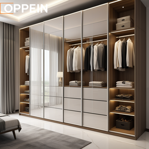 Lemari Pakaian Lengkap Oppein Luxury Single Gentleman dengan Laci, Furnitur Kamar Tidur dengan Pintu Kaca - Product Image 1