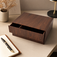 Boîte à tiroir en papier grain de noyer personnalisée, boîte cadeau rigide à double couche avec insert de séparation pour l'emballage de bijoux et de montres