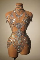 Combinaisons Scintillantes Diamantées Tenues de Stripper Body de Danse Pole Débardeur Club Nocturne Bar Fête Combinaison Une Pièce Femme Body Sexy Strass