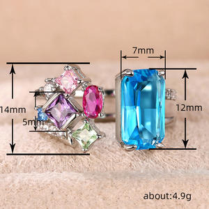 Anello da Cocktail Q466 per Donna, Acquamarina Naturale Taglio Smeraldo, Montatura a Griffe, Anelli di Fidanzamento alla Moda, Design Geometrico - Product Image 5