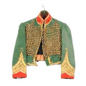 เสื้อแจ็คเก็ตฮุสซาร์สำหรับผู้ชาย ชุดย้อนยุค สีเขียว แดง ทอง ปักลาย คอตั้ง กระดุมสองแถว เสื้อคลุมฤดูหนาว - Product Image 1