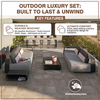 Ensemble de canapés modulaires d'extérieur en aluminium avec chaise longue en tissu imperméable, aménagement flexible, pour patio