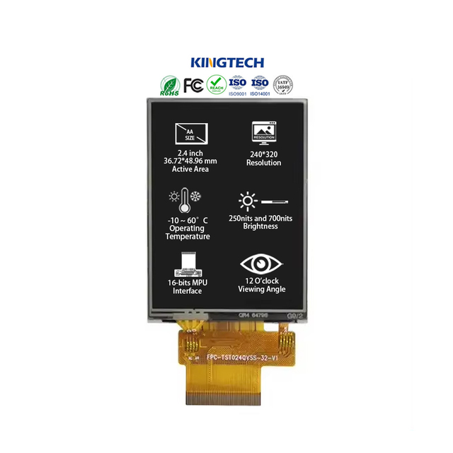 2.4'' SPI Interface TFT LCD Module for E-bike Programmable Small See-Through LCD Display 240x320 Resolution 1*4LED Backlight