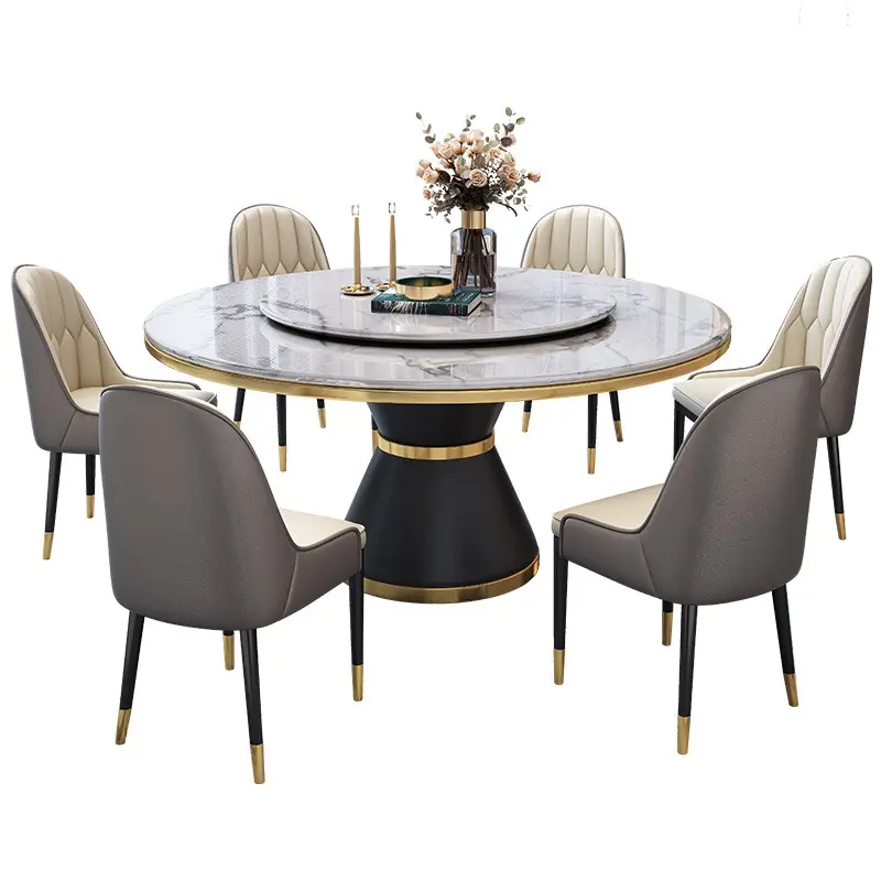 Lüks mobilya mermer yuvarlak masa oturma odası yemek odası yemek masası sandalyeler 4-8set