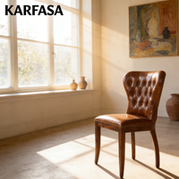 Chaises de salle à manger classiques américaines en bois, style vintage, avec coussins en cuir, personnalisables
