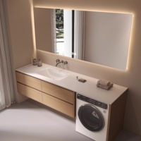 Chaud incurvé tout-en-un bassin salle de bain armoire minimaliste bûche toilette évier combinaison plaque de roche pour hôtel utilisation pour Machine à laver