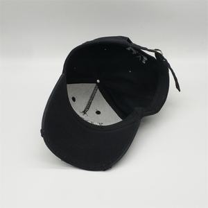 Custom Hight Quality 5 Panel Black Cotton Twill Worn Out <strong>Distressed</strong> Baseball <strong>Caps</strong> Dad Hat With Long Strap - Product Image 6