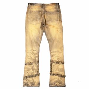 Jean en denim durable de haute qualité, design déchiré et réparé, coupe évasée, semi-empilé pour homme - Product Image 6