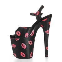 Chaussures de pole dance 20 cm (8 pouces) en cuir PU avec imprimé lèvres rouges, talons de strip-teaseuse, plateforme haute, pour spectacle de danseuse exotique, logo personnalisé