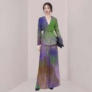 Spring New Solid Color V-Neck Button Waist Tops Draped Large Wide Leg Pants Women's Suit 2 Piece <b>Set</b> Fashion - Product Image 3