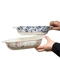 Plat de cuisson en céramique gaufrée de grande capacité de luxe léger plat de fruits de stockage de haute valeur pour les fêtes