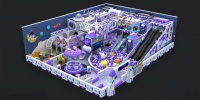 Aire de jeux intérieure sur le thème de l'espace néon avec zone de jeu de rôle, piscine à balles, toboggan en spirale et trampoline pour centre commercial et FEC