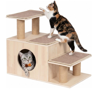 Escaleras para Mascotas 3 en 1 Personalizadas para Gatos, Cama Alta, Sofá, Cueva de Madera, Poste Rascador, Resistente para Interiores con Alfombrillas Antideslizantes - Product Image 1