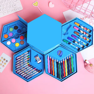 طقم رسم جديد لعام 2024 مكون من 4 طبقات، صندوق هدايا يحتوي على أدوات مكتبية ومستلزمات رسم، أقلام مائية وألوان شمعية، مجموعة رسم 46 قطعة للأطفال في المدرسة - Product Image 2