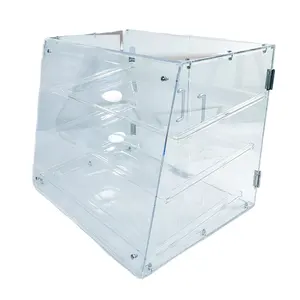 3-Tier Acrylic Pastry Display Removable Bakery Holder with Bread Tong Commercial Countertop Cookie Stand Front Rear Door Access