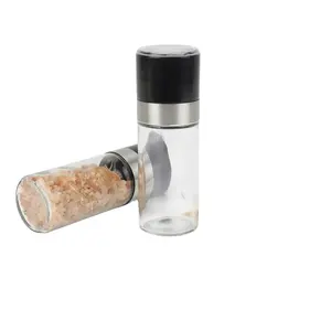 Moedor redondo transparente de sal e pimenta, garrafa de vidro com tampa de aço inoxidável, 120ml