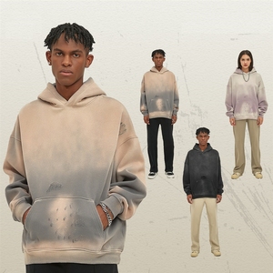 <span class=keywords><strong>Felpa</strong></span> Personalizzata Ricamata <span class=keywords><strong>e</strong></span> Felpe in Bulk per Stampa, Stile Tuta Sportiva con Effetto Stone-Washed Nero Sbiadito per <span class=keywords><strong>Uomo</strong></span> - Product Image 4