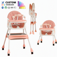 Chaise d'Alimentation pour Bébé Portable Table pour Enfants Chaise Haute Pliable Hauteur Réglable 3 en 1 avec Roues
