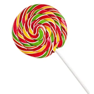 Tùy Chỉnh Bán Buôn Big Flat Swirl Cầu Vồng Cứng Tráng Trái Cây Xoắn Lollipop