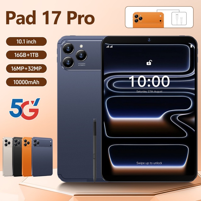 Pad17pro Smart Tablet 10.1-inch Capacitive 2560x1600 16GB+1TB WiFi 5G Android 15 Entertainment