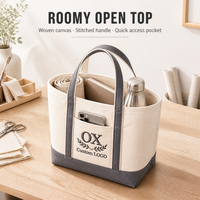 Sac fourre-tout en toile avec logo personnalisé, poche avant et bordure grise, sac de shopping réutilisable pour la vente au détail et l'emballage de cadeaux