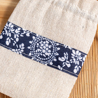 Sac en tissu de coton recyclable avec cordon de serrage, style chinois, en porcelaine bleue et blanche, pour emballage et rangement, vente en gros