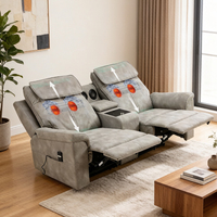 Canapé inclinable ergonomique moderne à trois places avec massage électrique, fonction de balancement et télécommande, en cuir véritable, pour salon