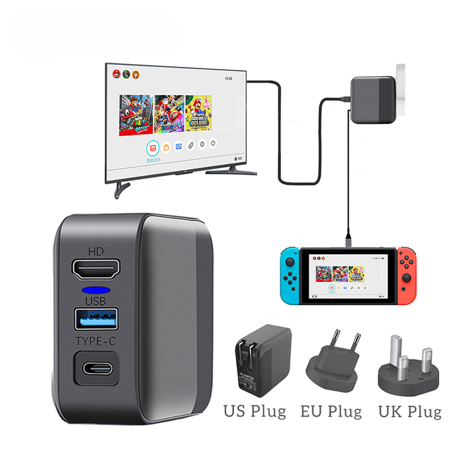 New Trend Original 2 in 1 Ns AC Adapter and TV Dock Convert Dock 4K HD Output USB 3.0 Fast Charging for Nintendo Switch Console