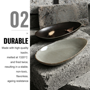 Venta al por mayor directa de fábrica: Plato de porcelana reactivo gris esmaltado único para pescado, <span class=keywords><strong>vajilla</strong></span> larga de cerámica para restaurante y hotel - Product Image 4