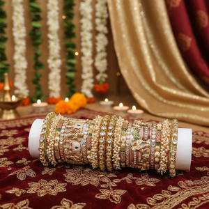 Radiant Designer Kundan Meenakari & Pearl <b>Bangles</b> Glam Finish Jewelry <b>Set</b> for Brides Festive and Wedding Collection - Product Image 3