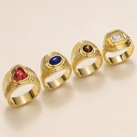 Mylove Maßgefertigter Schmuck Messing 18K Vergoldeter Herzförmiger Roter Tigerauge-Achat Breiter Ring für Männer und Frauen im Vintage-Stil