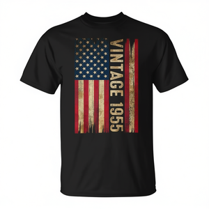 T-shirt vintage avec drapeau américain de 1955, cadeau du 70e anniversaire pour hommes et femmes - Product Image 2