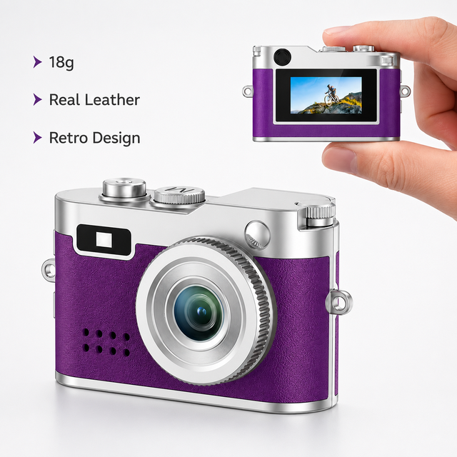 DC26 ultra Light Mini Digital Camera DC26 Leather Retro Design CMOS Sensor 1080P Video Recording Support SD Card USB-C Charging