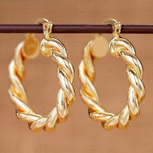 Orecchini a Cerchio Intrecciati Dorati per Donne, Gioielli Chic e Lucidi alla Moda - Product Image 1