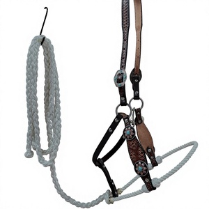 Laisse florale en cuir et corde, robuste et réglable, pour chevaux – Équipement équestre durable et personnalisé - Product Image 3