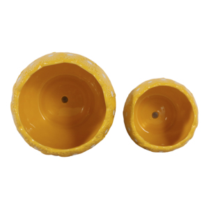 Set di due vasi in ceramica con disegno a margherite e pois gialli, per interni ed esterni. - Product Image 6