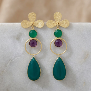 Boucles d'oreilles ethniques en quartz avec argent plaqué or et motif de feuilles pour mariage et fiançailles - Product Image 3