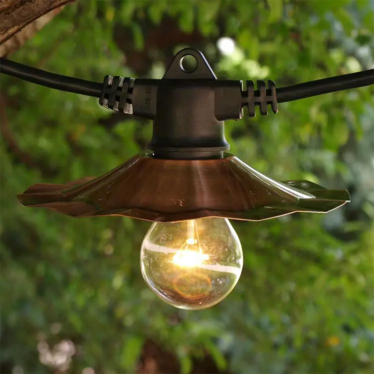 Europese cafe patio opknoping outdoor waterdichte globe led string lights met metal shades