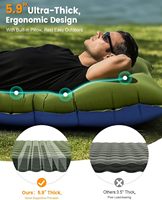 Matelas de couchage auto-gonflant en TPU de 5,9 pouces d'épaisseur avec oreiller intégré et pompe à pied, étanche et pliable pour le camping et la randonnée (Vert)